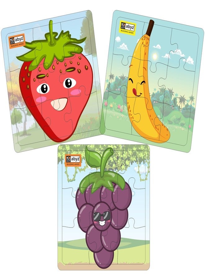 ABYZ Wooden Jigsaw Puzzle - Fruit | Banana, Strawberry, Grapes| Playset for Fun Educational & Little Explorers, 9-Pieces & Pack of 2 Multicolor | Birthday Gift for (3 Plus Years) Age Kids. - Image 2